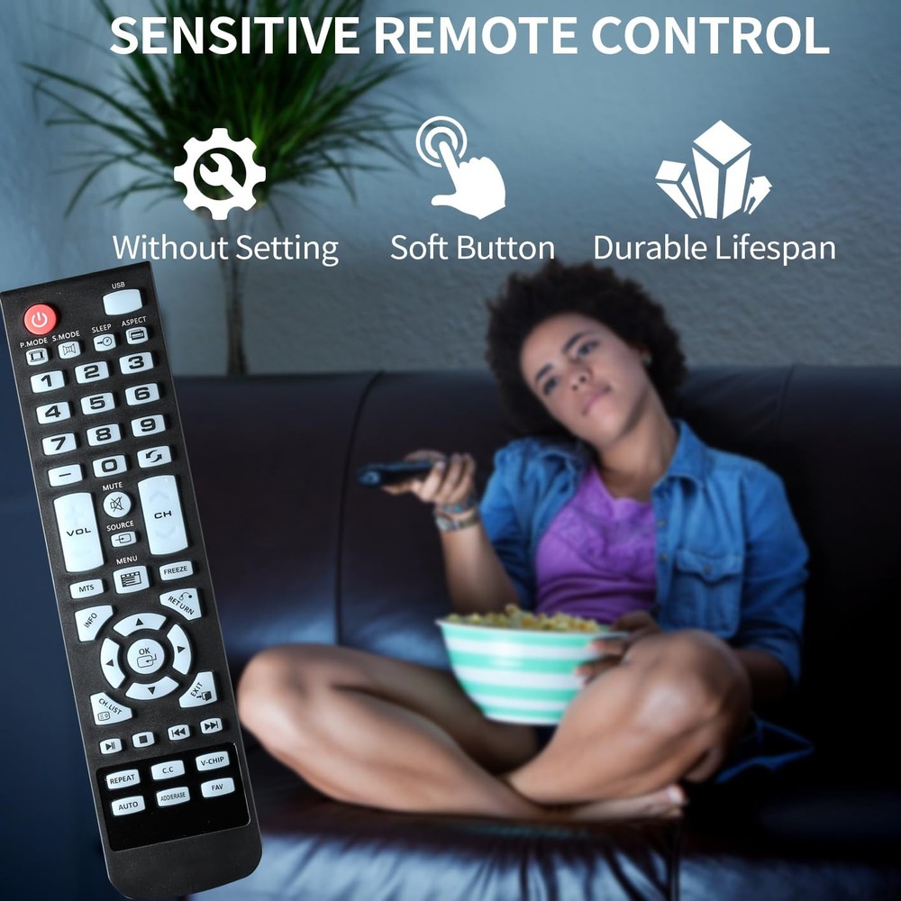 Replacement Remote Control Fit for All Element TV 100 Series E1AC19N Black