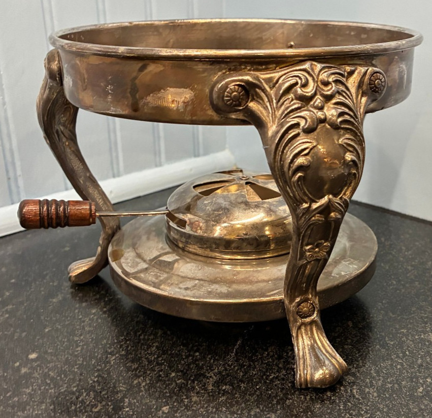 Vintage Silverplate Chaffing Dish - 4 pieces - Missing Wooden handle.
