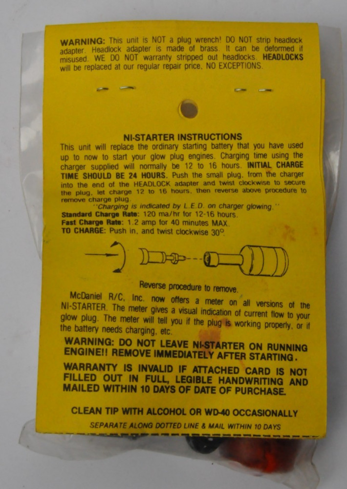 NOS SEALED RC MODELING MCDANIEL 1.5" NI-STARTER (#101)