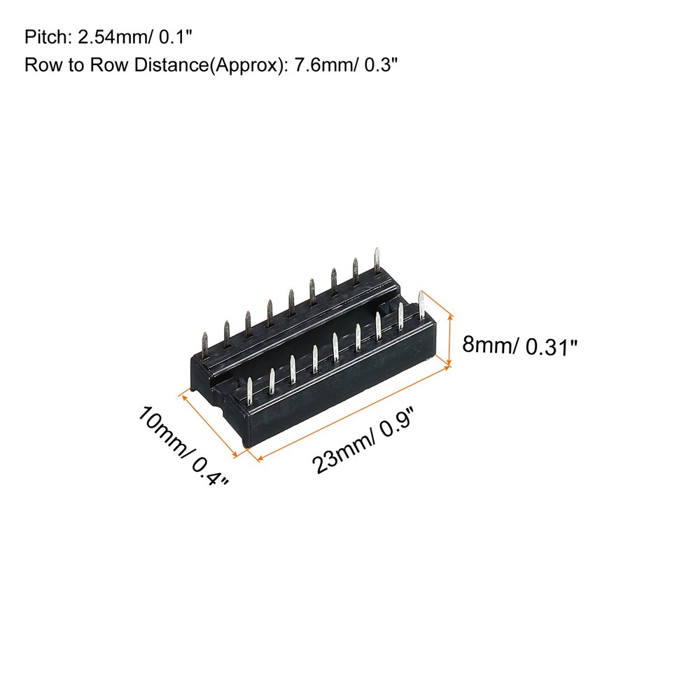 DIP IC Chip Socket Adapter Flat Pin 18P 2.54mm Pitch IC Socket, 50 Pack