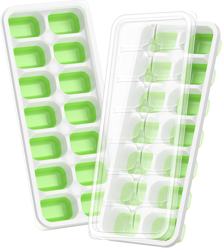 Ice Cube Tray with Lid, 2 Packs 28 Cubes Durable Stackable Ice Cube Trays for Fr