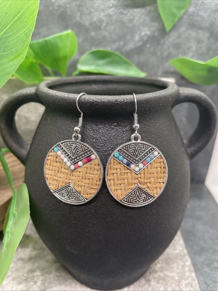 2” Silver-tone Boho Retro Earring Set Drop Dangle New Free Ship B6455