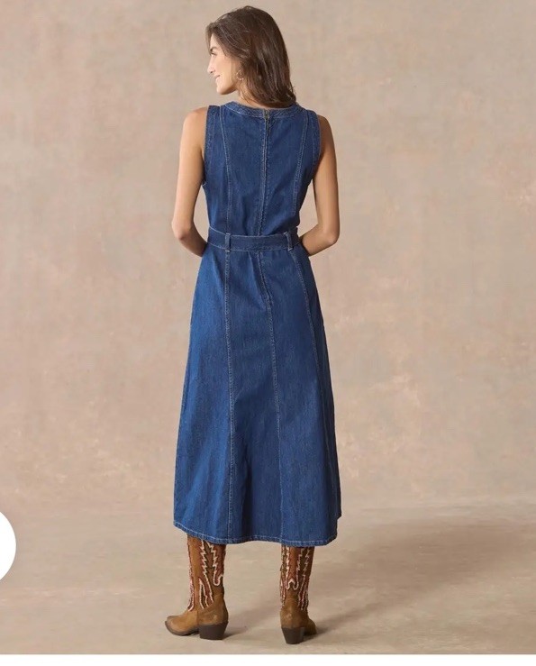 NEW! SUNDANCE LIVING CATALOG Women Poppy Denim Dress Dark Blue Wash Belted SZ 8