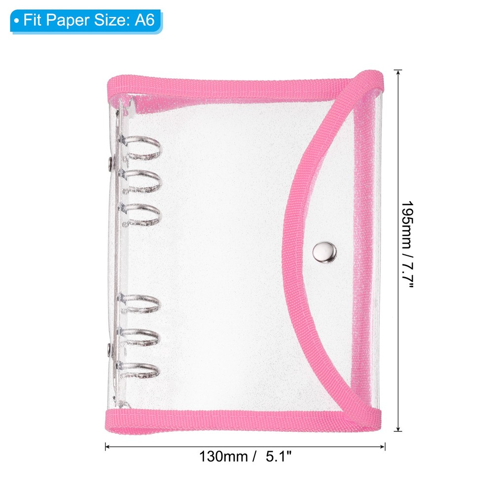 PVC A6 Bling Clear Binder Covers with Snap Button Closure, Pink