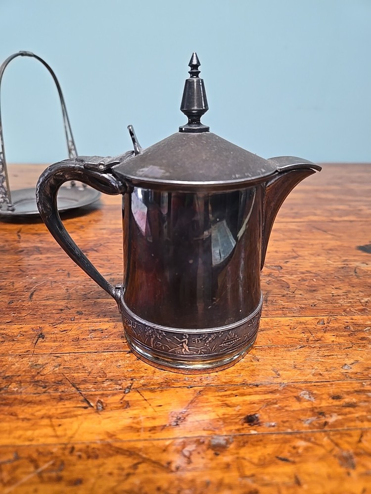 Antique Meriden Silverplate Jug Pitcher and Stand With Handle