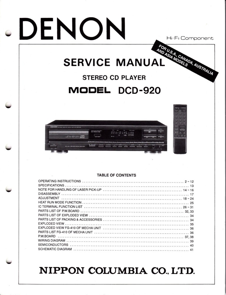 Original Denon DCD-920 Service Manual