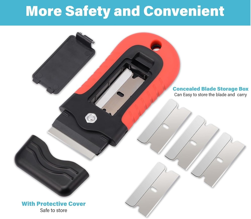 Gomake Razor Blade Scraper Tool with Storage Container, Black With Red