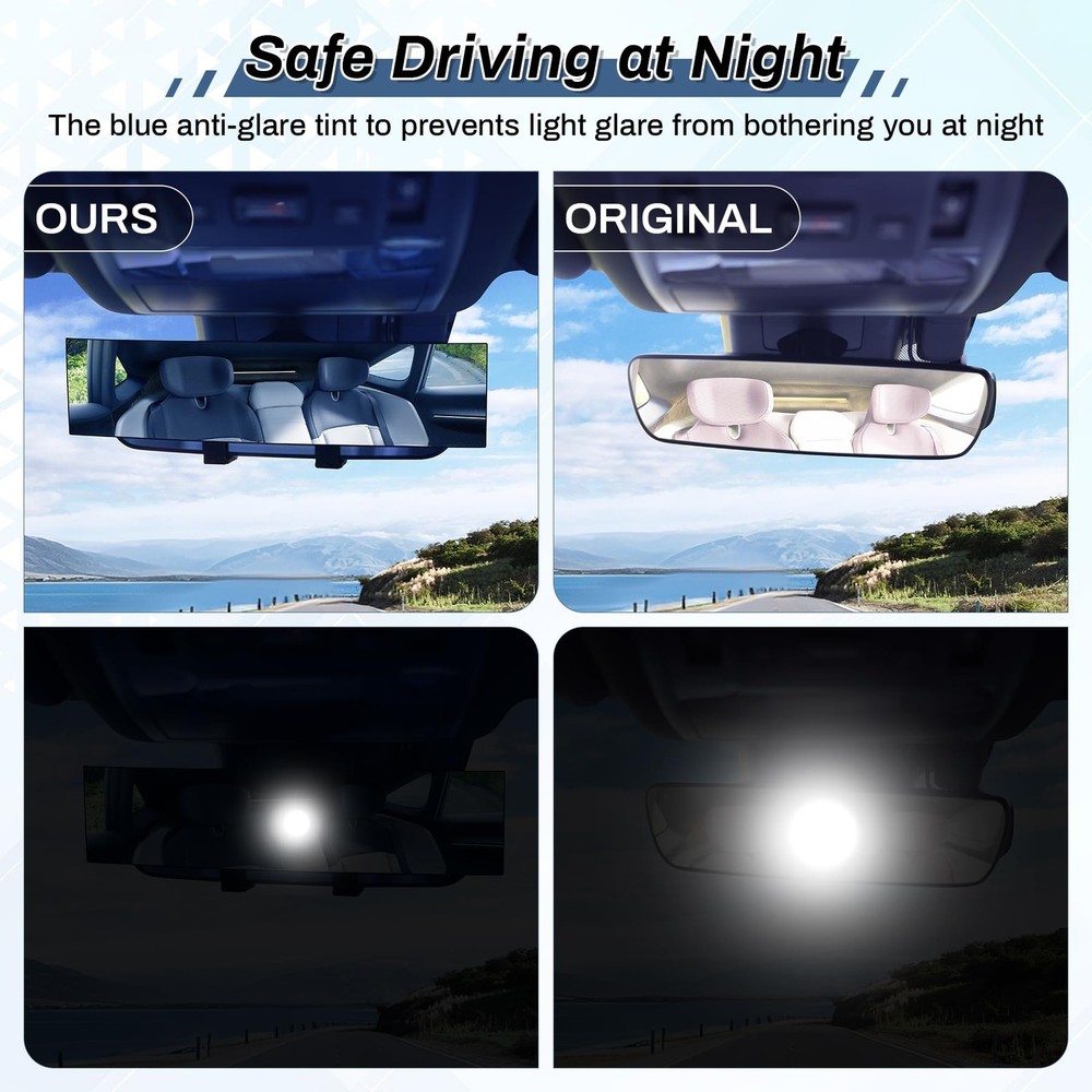 Universal Panoramic Rearview Mirror Wide Angle Blind Spot Reduction Accessory