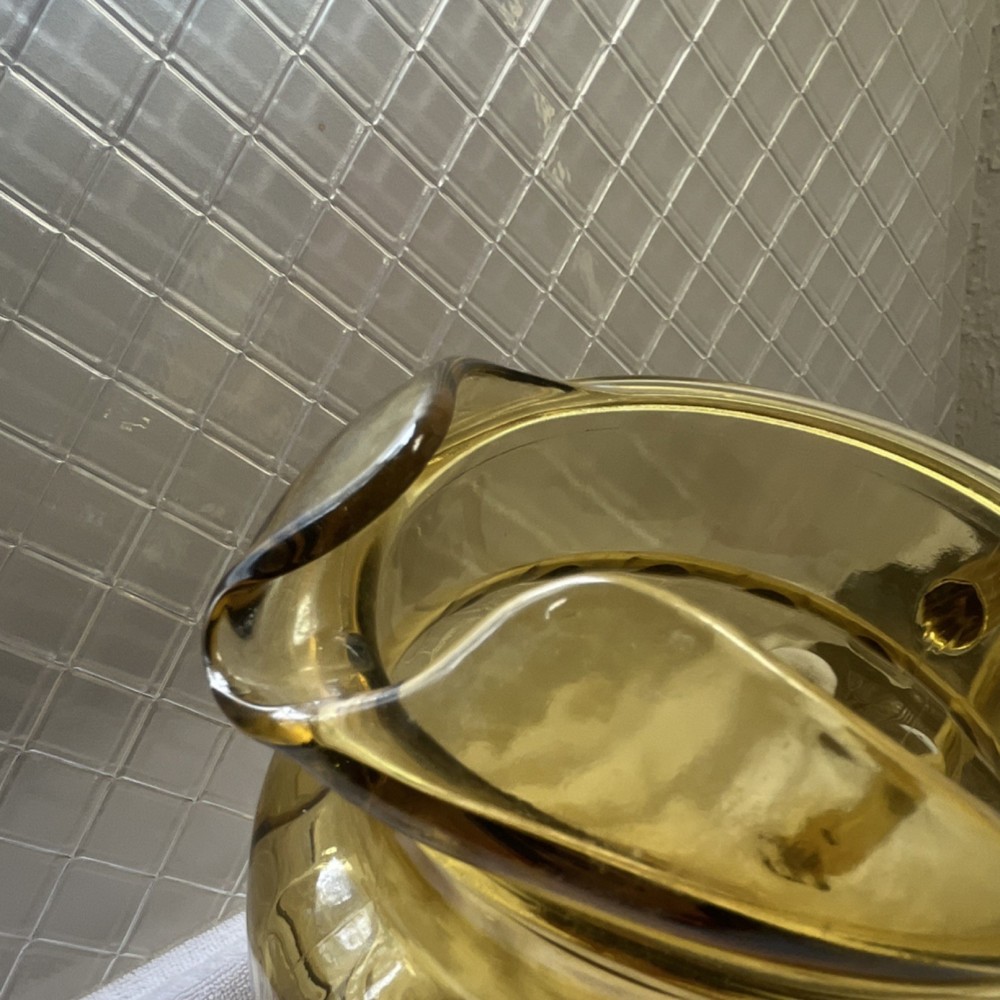 Amber Pressed Glass Pitcher, Glossy Solid Round, Handle, 9 in Height