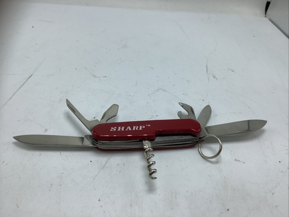 Vintage Sharp 8-Piece Advertising Folding Pocket Knife Multi-Tool