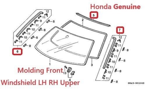 OEM HONDA Genuine CIVIC 92-95 Front Windshield Molding Lh,Rh & Upper with Clipx8