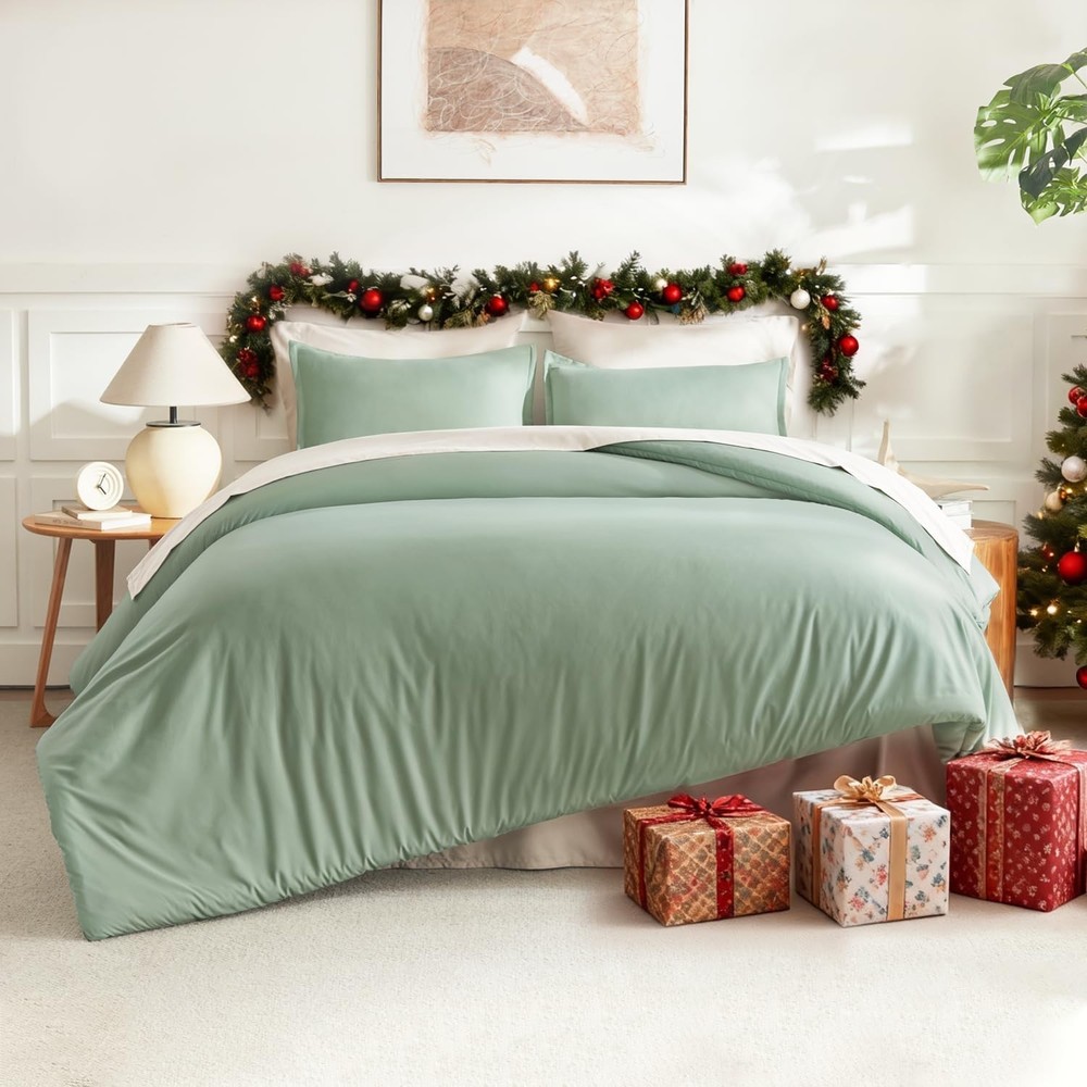 Queen Comforter Set Sage Green 3 Pieces Lightweight Comforters Queen Size Solid