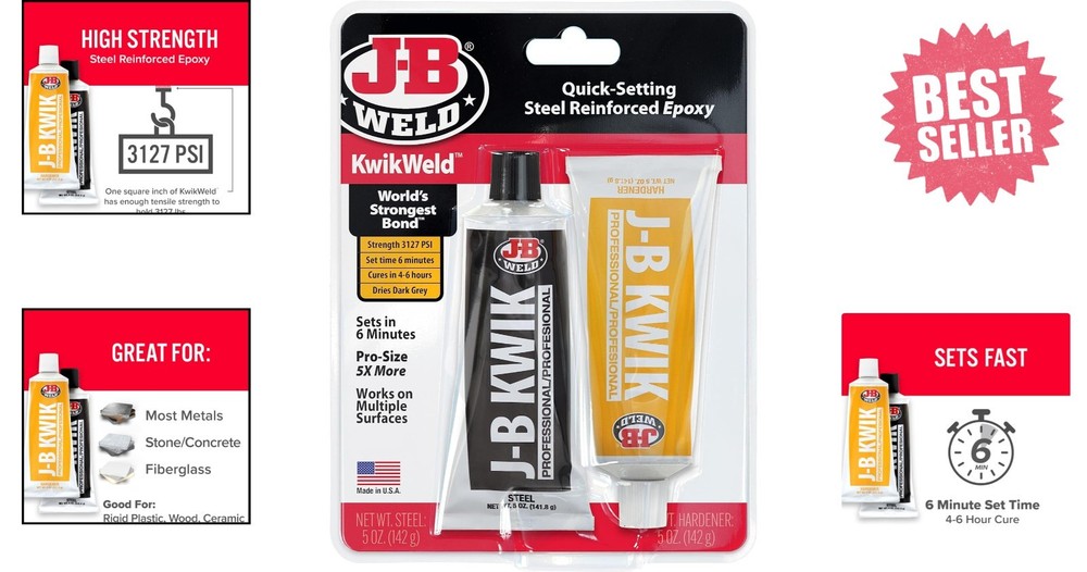 Professional KwikWeld Twin Pack - 10 oz Waterproof Epoxy for Durable Repairs