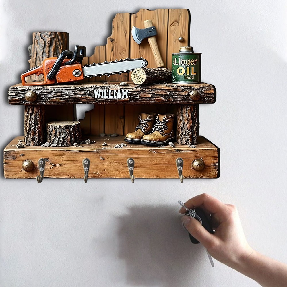 Personalized Lumberjack Key Holder,Woodworker Wall Hooks Rustic Cabin Decor Gift