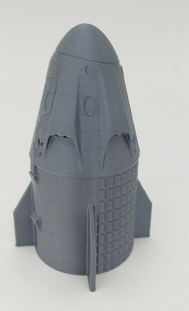 3D Printed SpaceX 1/72 Dragon Crew Capsule Model Rocket 4.4" Silver PLA Plastic