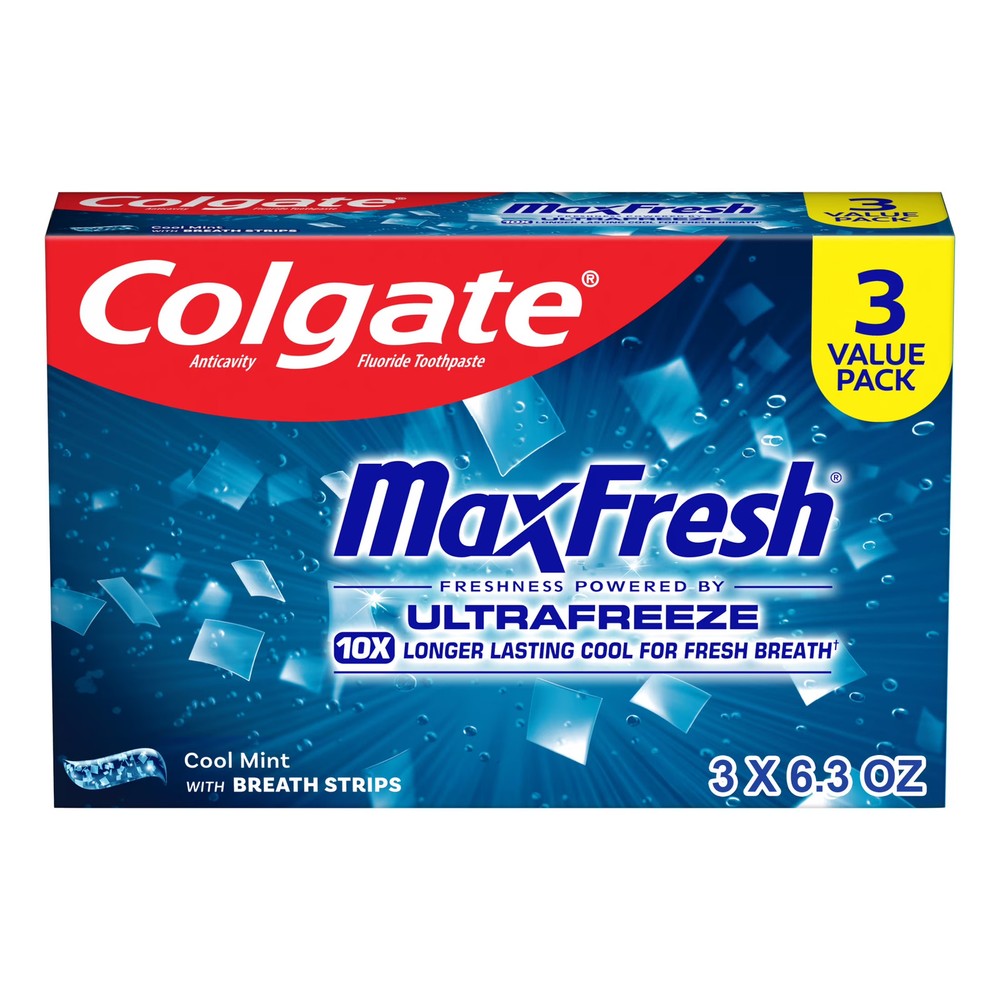(2 pack) Colgate MaxFresh Cool Mint Toothpaste, 3 Pack, 6.3 oz