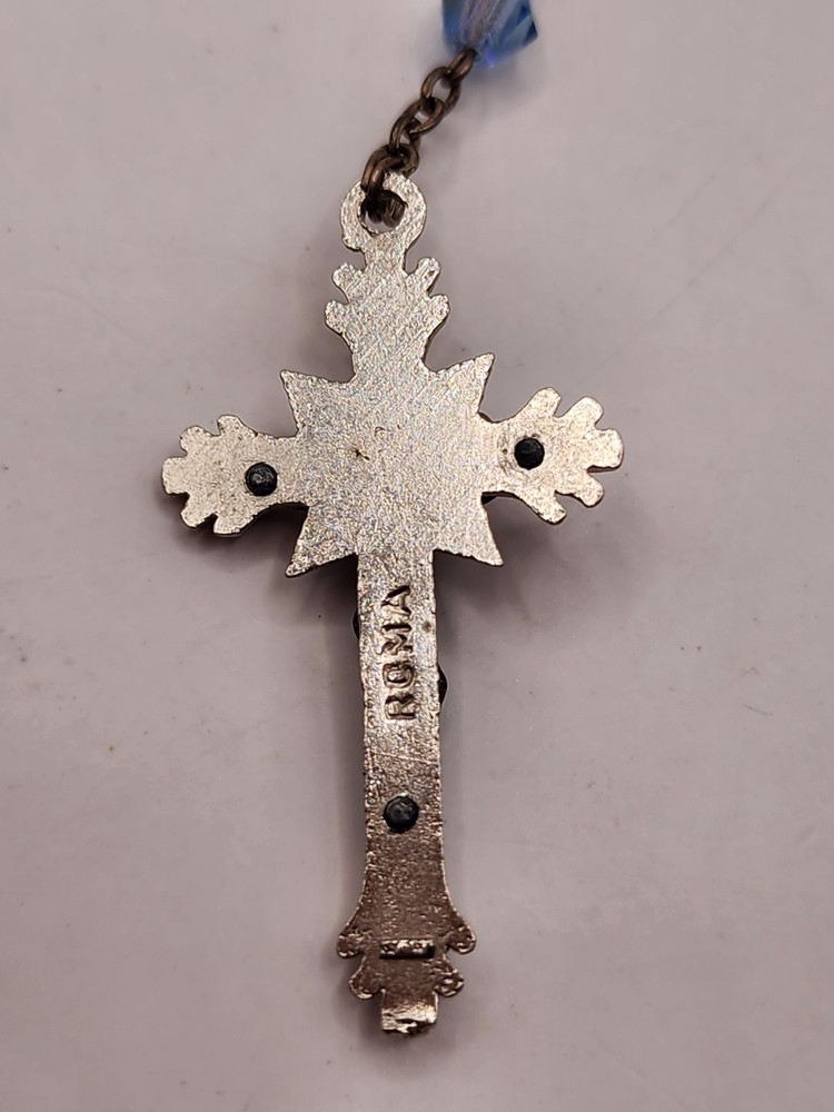 Vintage Catholic Rosary Blue Crystal Beaded Rosary