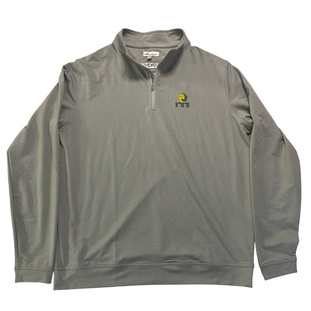 Peter Millar Mens Gray 1/4 Zip Pullover Golf Stretch Performance Logo Large