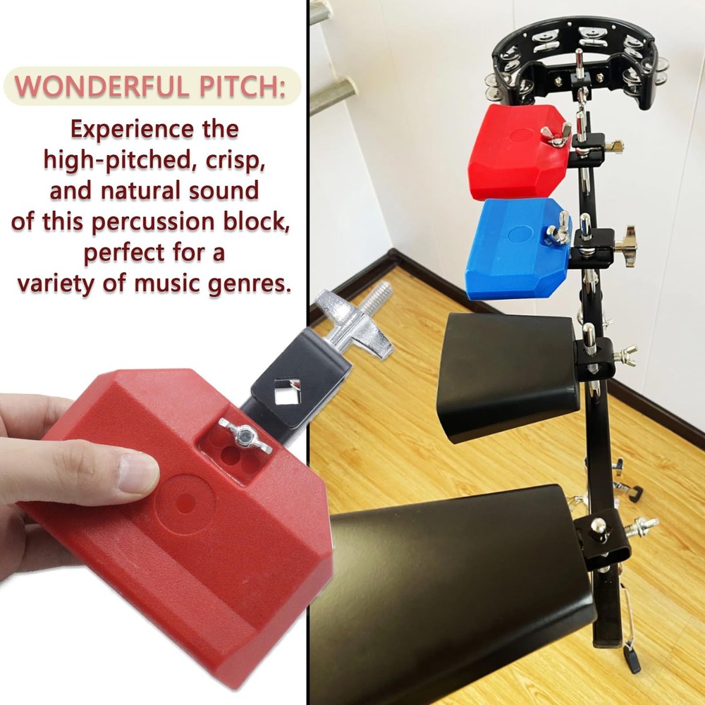 5" Jam Block, Red Plastic Musical Percussion Blocks, Adjustable Mounting Brac...