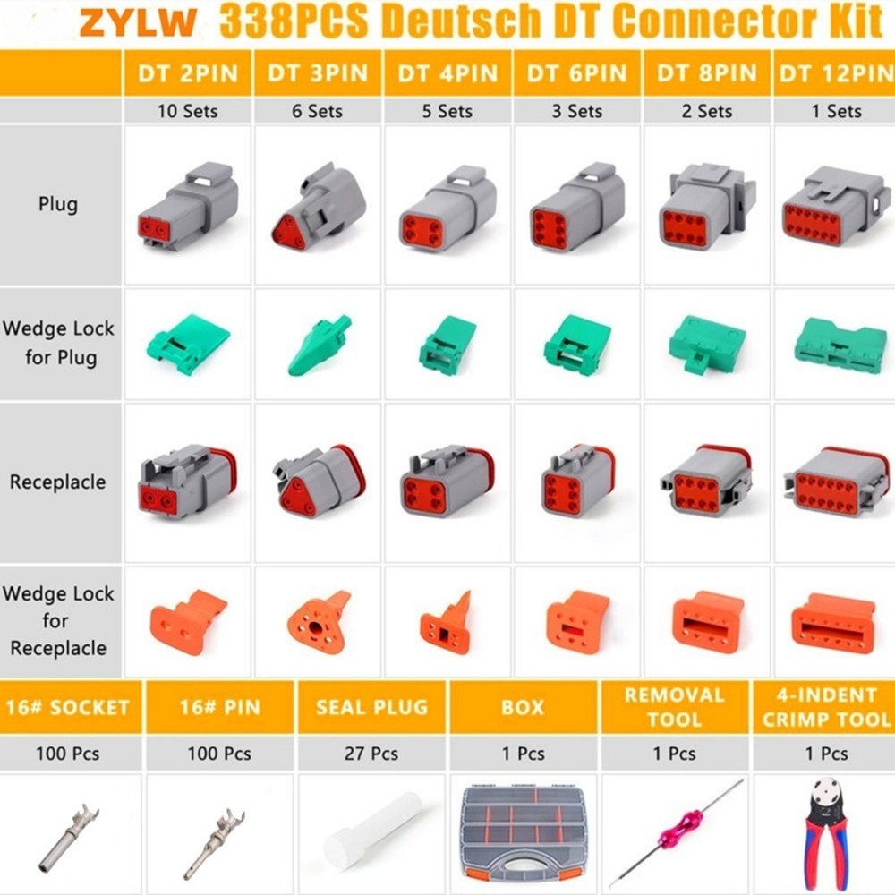 338PC DT Electrical Connectors with Professional Crimping Tool for Quick Setup