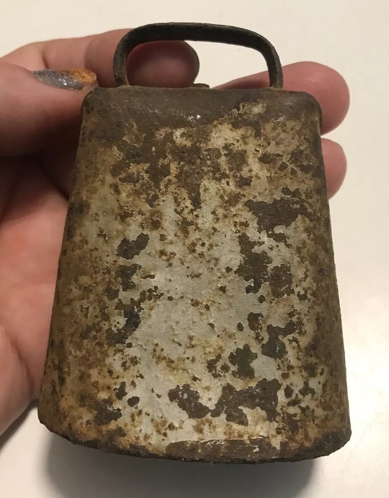 Cow Bell Heavy Rustic Fold Over Rivet Antique Original Primitive 3”