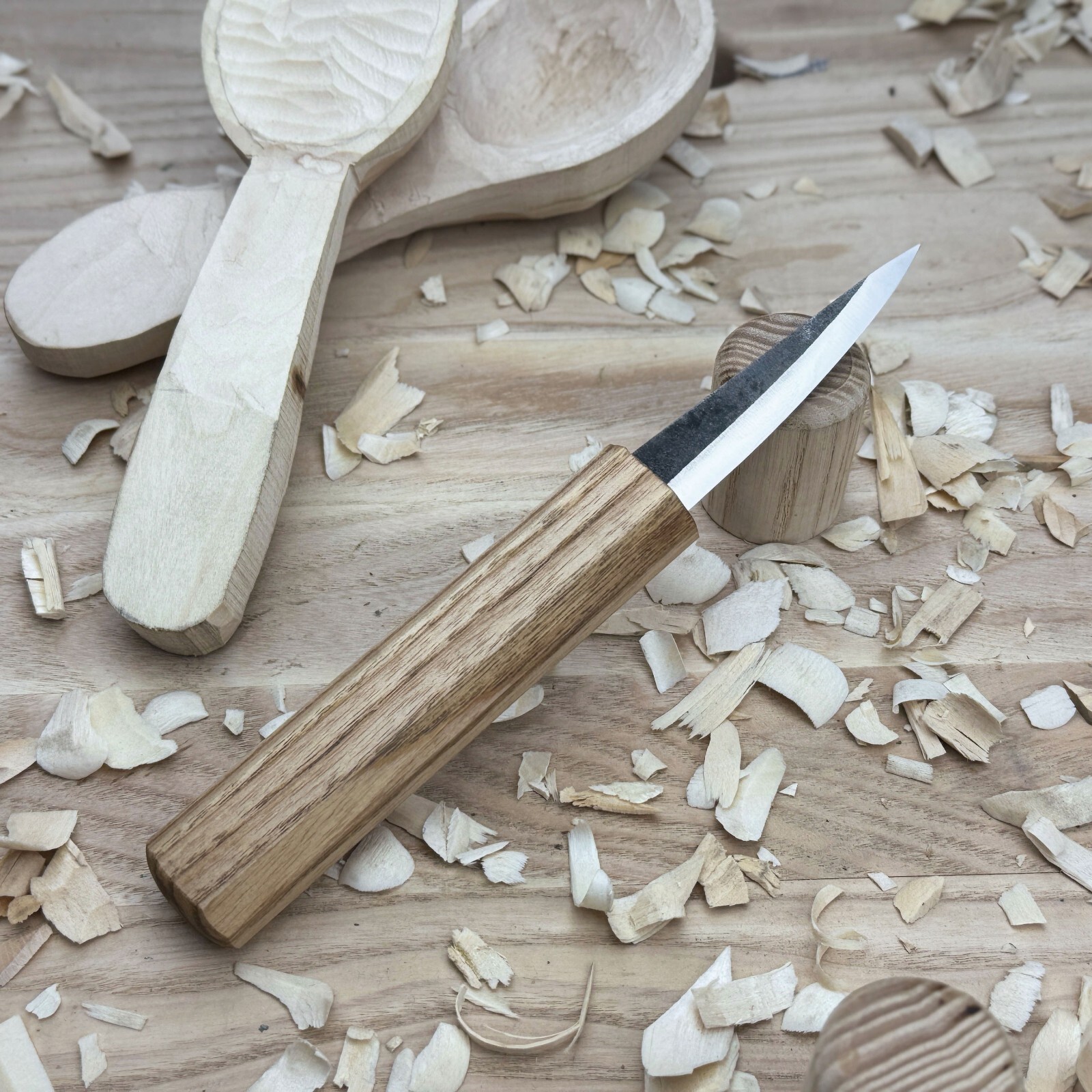 Hand-Forged Sloyd Knife – Carbon Steel Blade, Ash Handle, For Bowl Carving