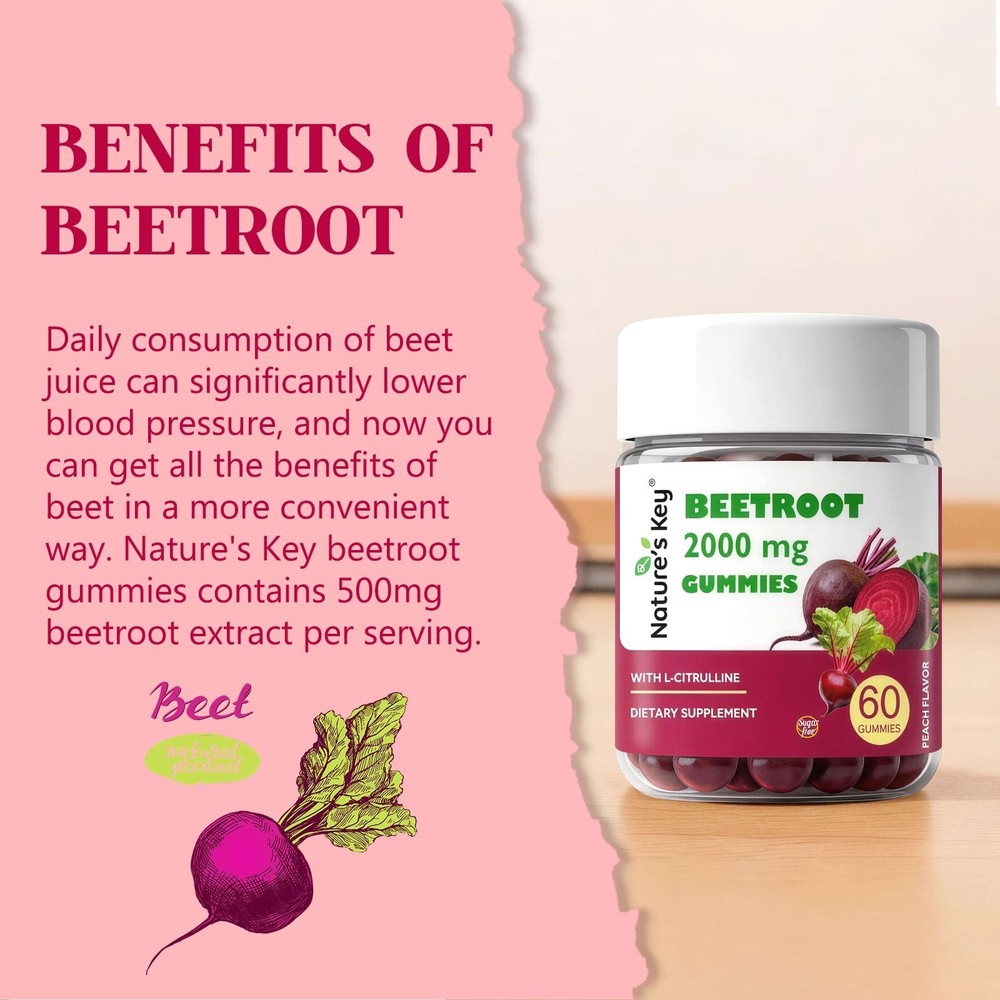 Beet root 2000mg Gummies–for Blood Flow & Heart 60 Gummies
