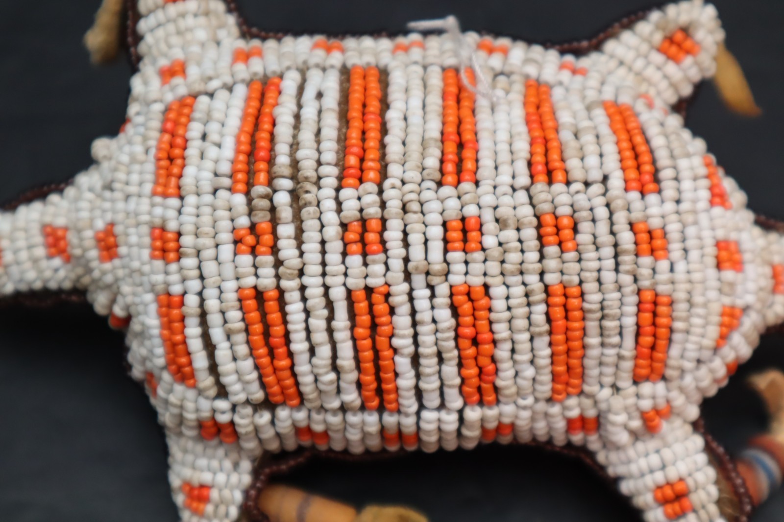 HAND MADE NATIVE AMERICAN BEADED LEATHER FETISH, TURTLE AMULET VINTAGE