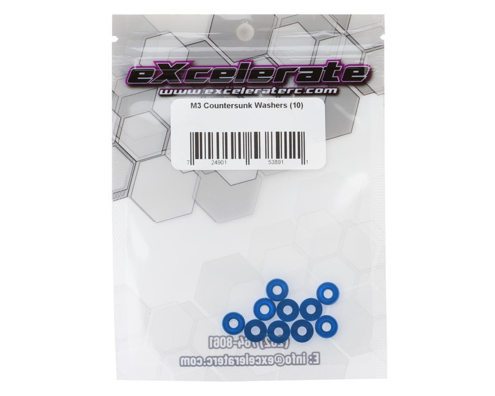 eXcelerate 3mm Countersunk Washers (Blue) (10) [XCE-0143.4]