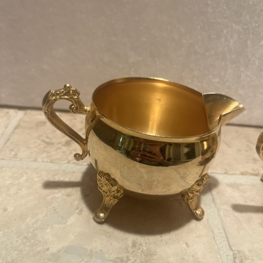 Vintage Brass Footed Cream and Sugar Set