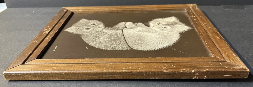 Cats by Chaplan (Framed, Wooden Picture) Duality/Mirror Image