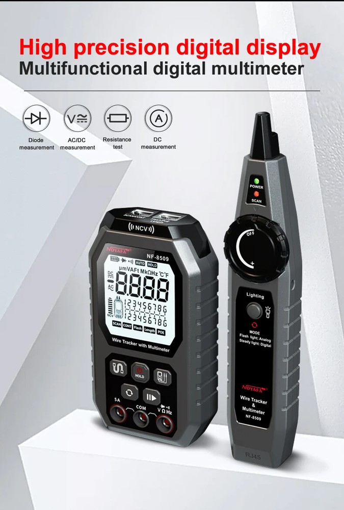 2in1 Network Cable Tester & Digital Multimeter Cable Tracker Cat5Cat6 PoE Tester