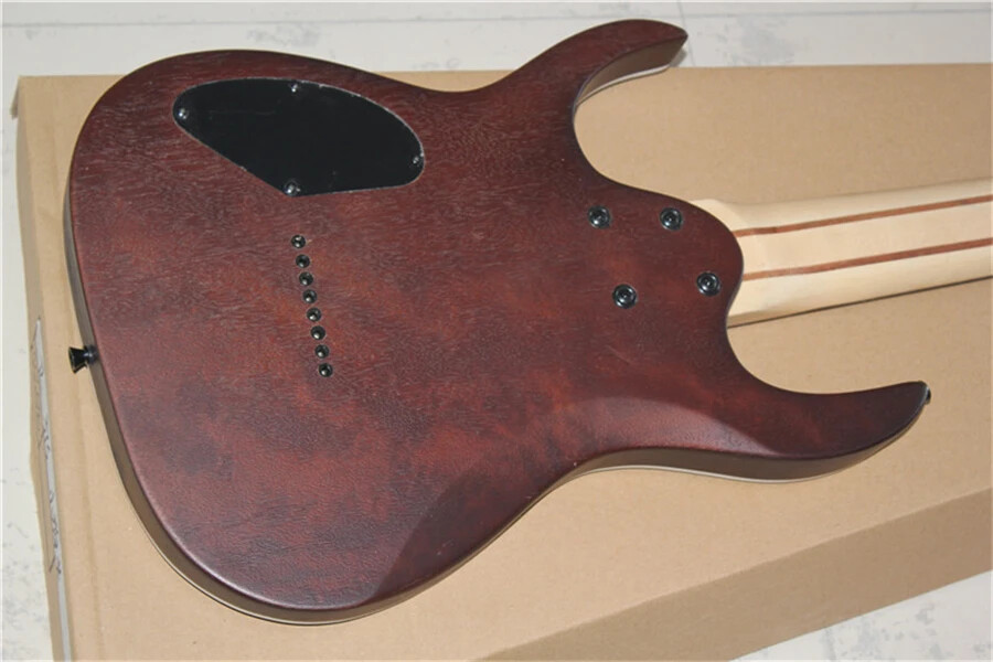 Custom 8 Strings Brown Electric Guitar with Fixed Bridge,White Body Binding