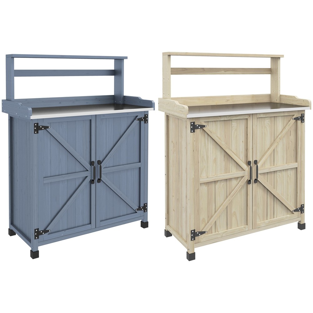 Outsunny Potting Bench with Storage Cabinet, Shelf for Backyard