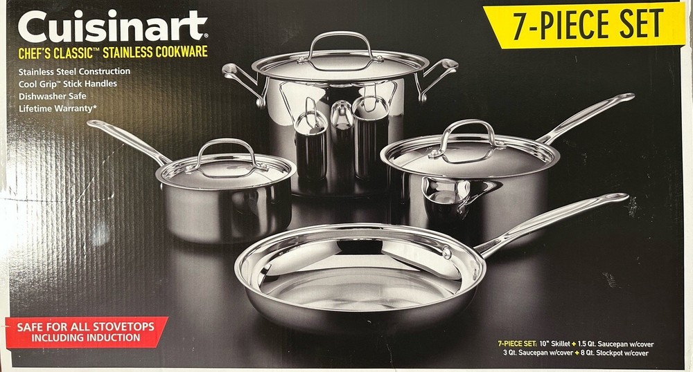 Cuisinart 7-Piece Cookware Set, Chef's Classic Stainless Steel Collection, 77-7P