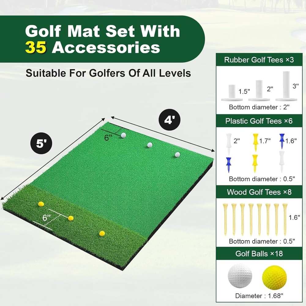 5 x 4 Golf Hitting Mat | Turf for Realistic Practice Experience