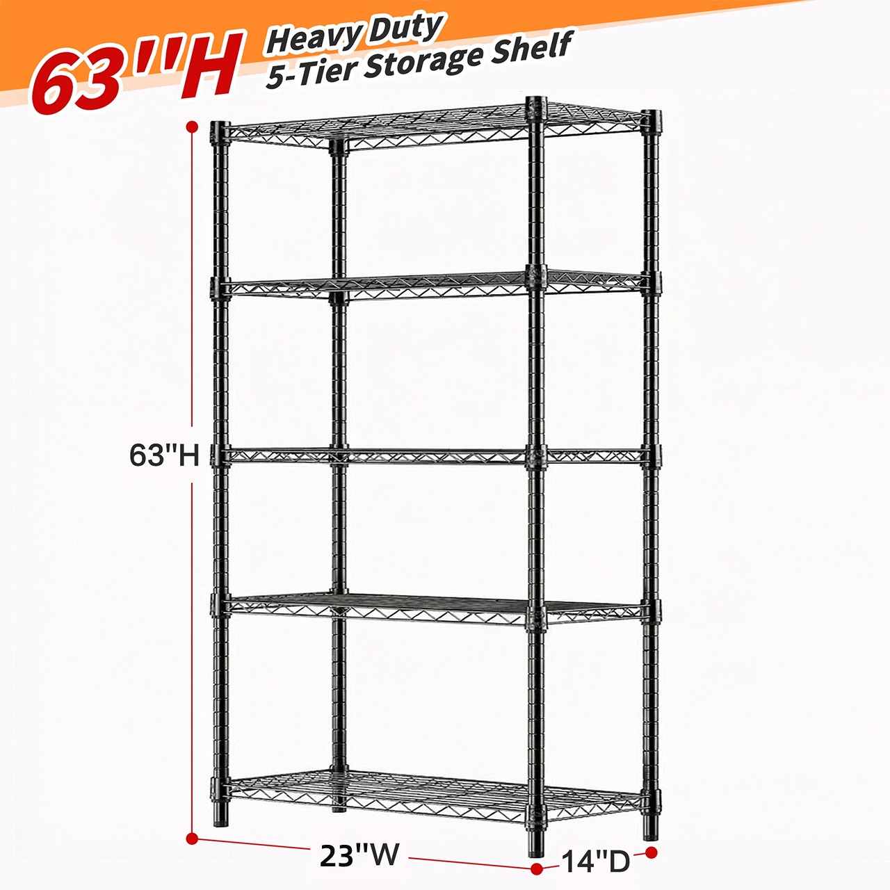 5 Shelves Adjustable Heavy Duty Storage Shelving Steel Organizer Wire Rack Black
