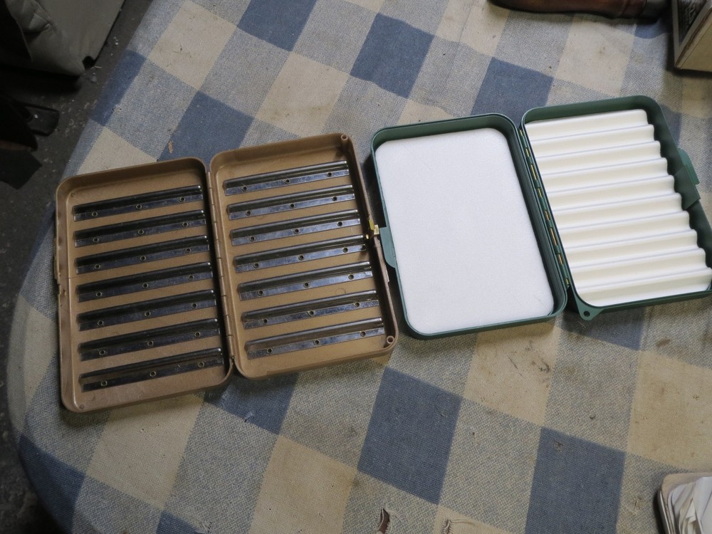 2 Older Hinged Plastic Fly Boxes Cabelas and ?