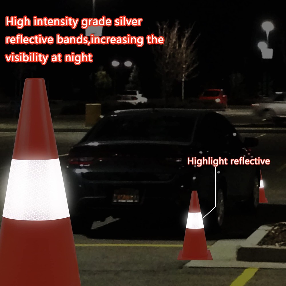 15 inch Traffic Safety Cones with Reflective Collars,[4 Pack]Orange Construct...