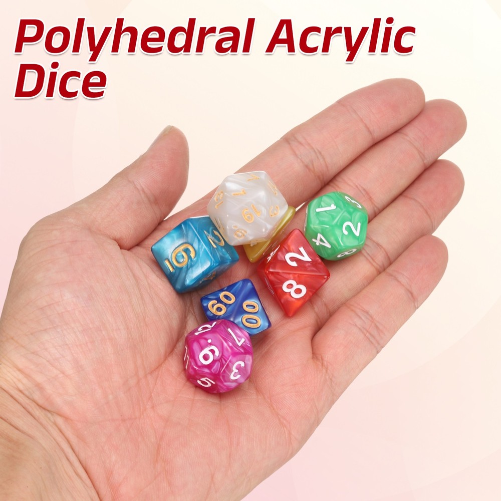 7pcs polyhedral dice set for DND role-playing games, red pink beaded pattern