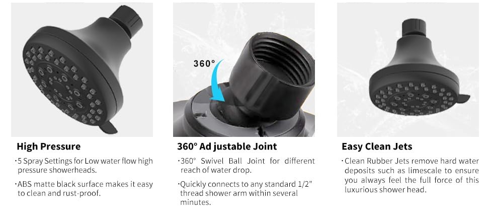 High Presssure Shower head, Premium Matte Black Bathroom Fixed