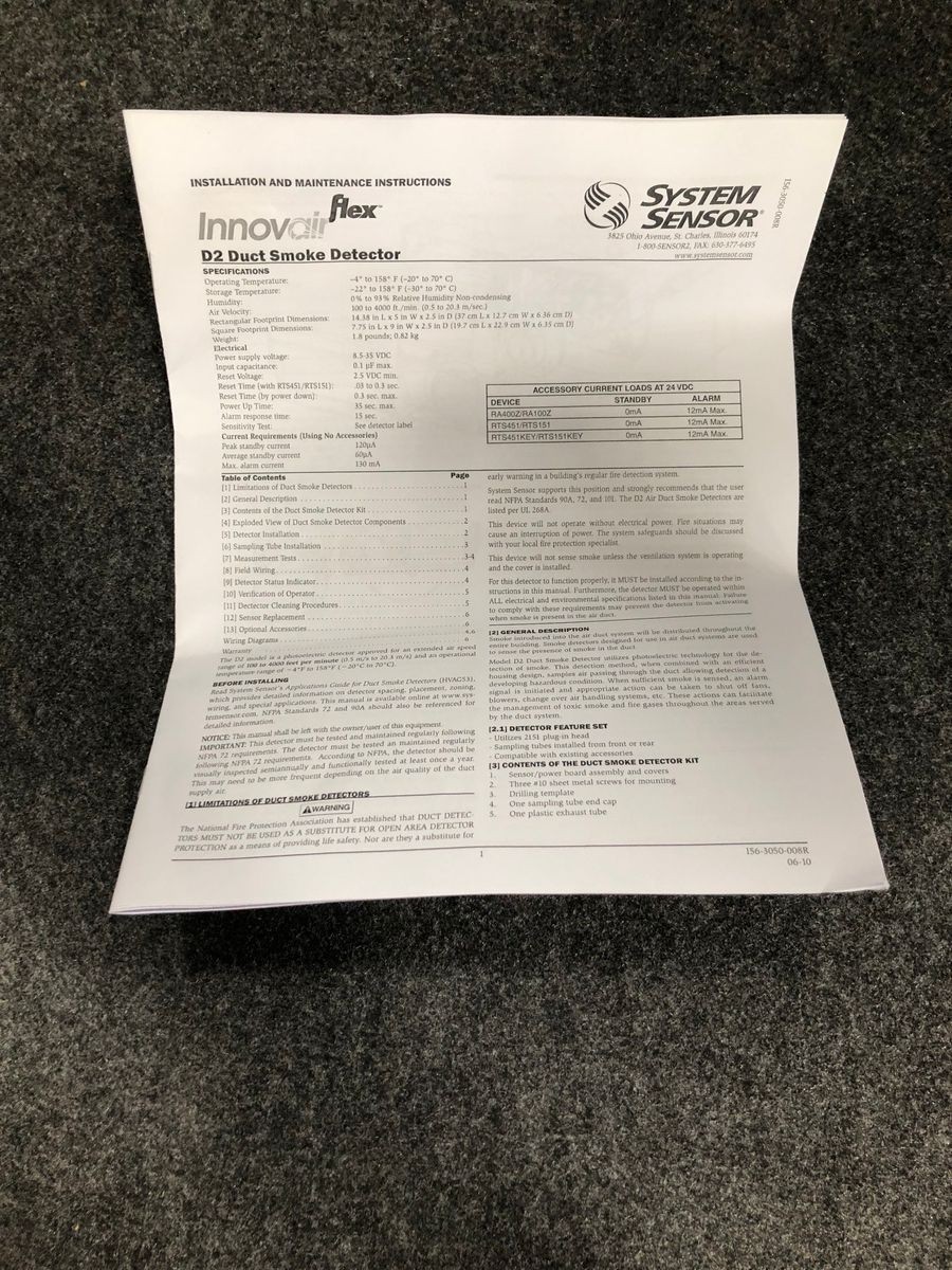 SYSTEM SENSOR 2-Wire D2 Photoelectric Duct Smoke Detector