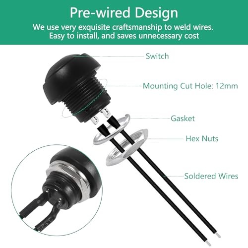 10PCS 12mm Momentary Push Button Switch On Off Waterproof SPST Mini Round