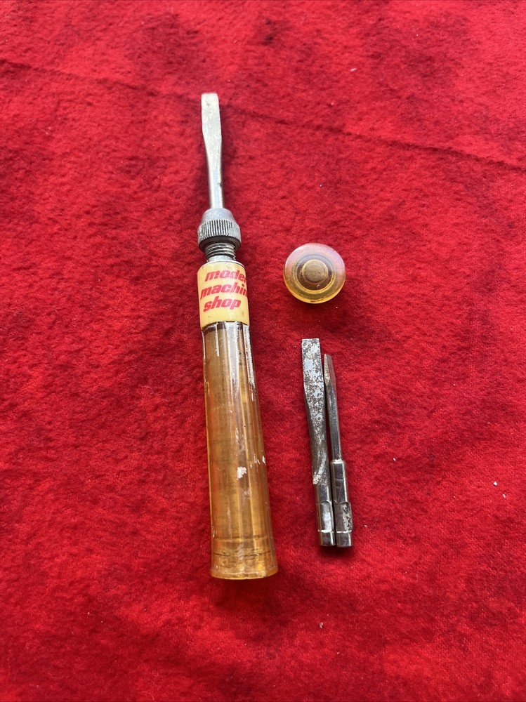 VINTAGE SCREWDRIVER BIT TOOL w/ 3 SCREWDRIVER SLOTTED TIPS (t45)