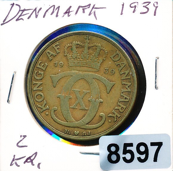 DENMARK -   2 KRONE 1939 - BRASS - #8597