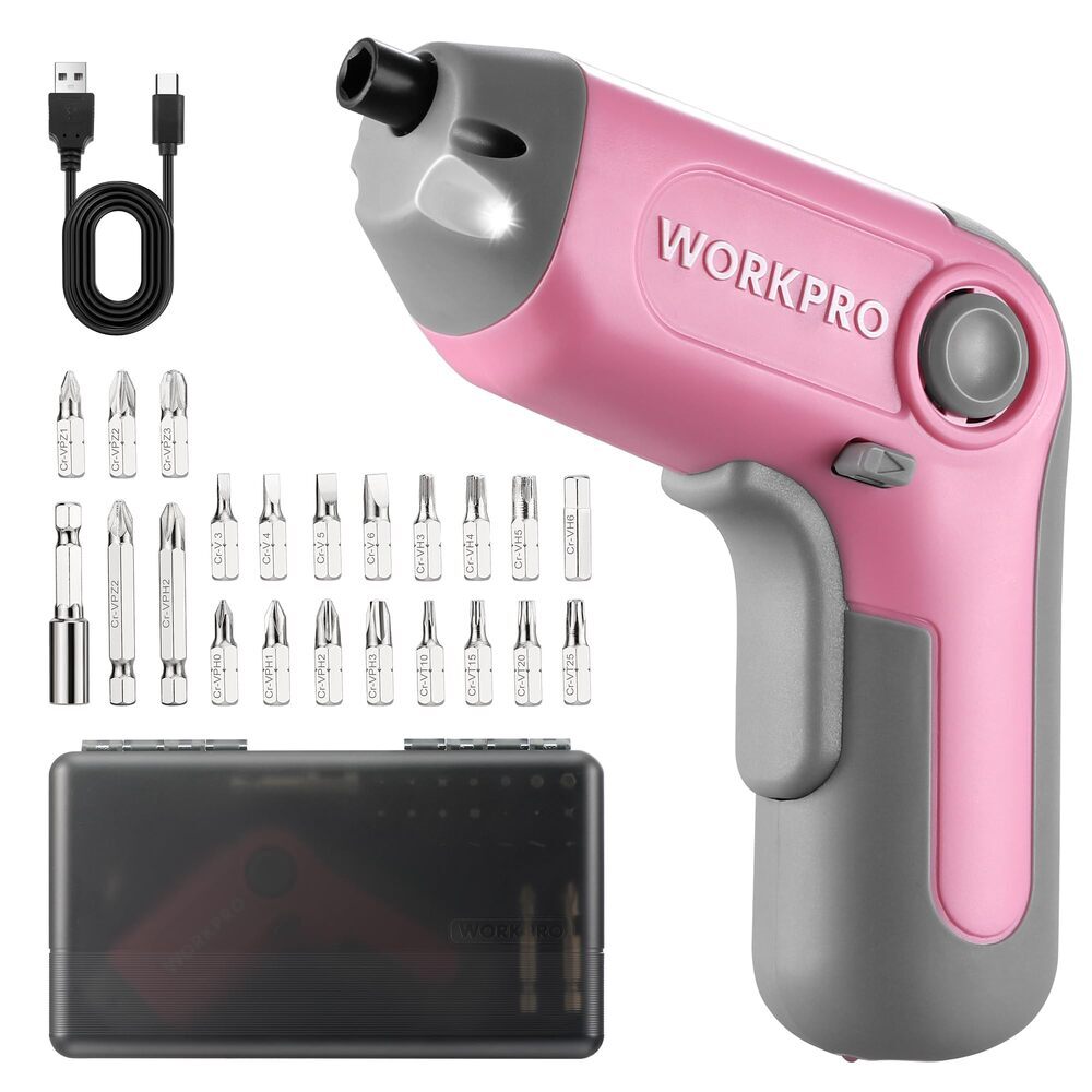 WORKPRO Electric Cordless Screwdriver Automatic Screw Gun w/Offset Driving Shaft