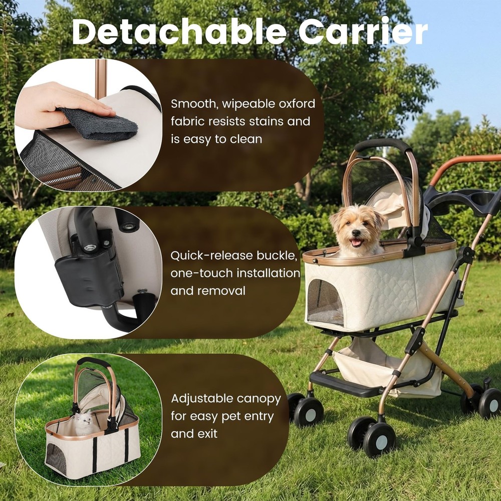 Dog Stroller for Small & Medium Dogs & Cats, Foldable Pet Stroller Wagon Carr...