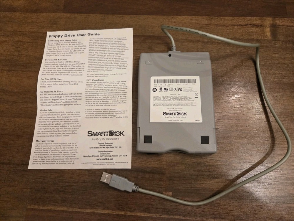 SmartDisk PC MAC USB POWERED High Speed 2x External 3.5" Floppy Drive- Untested