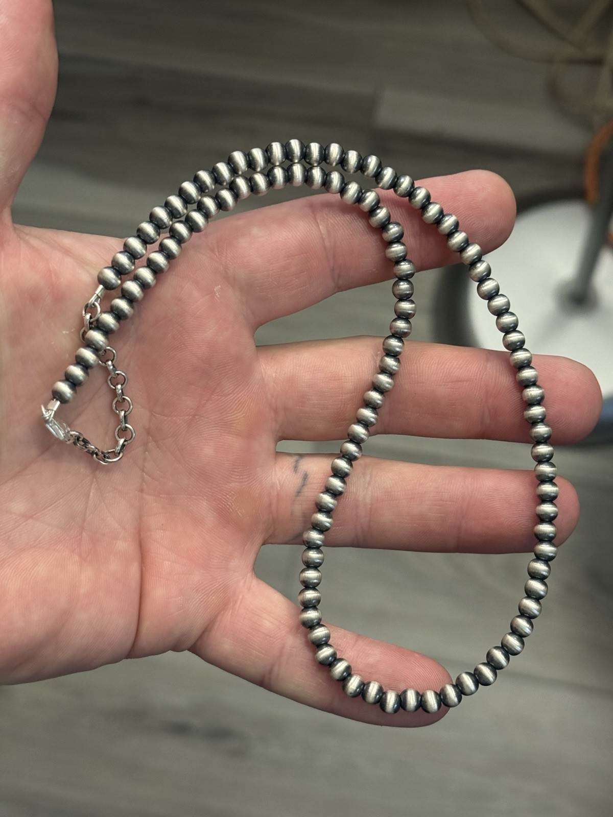 STERLING SILVER 5mm 18” Plus 2” EXT NAVAJO PEARL OXIDIZED BEADED NECKLACE .925