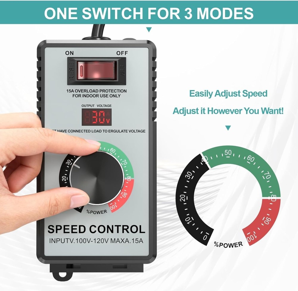 High-Capacity AC Motor Speed Controller 120V 15A 4000W - Universal Variable S...